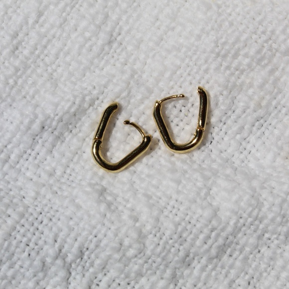 Sterling Silver Gold Oval Hoop Earrings - Picture 5 of 10